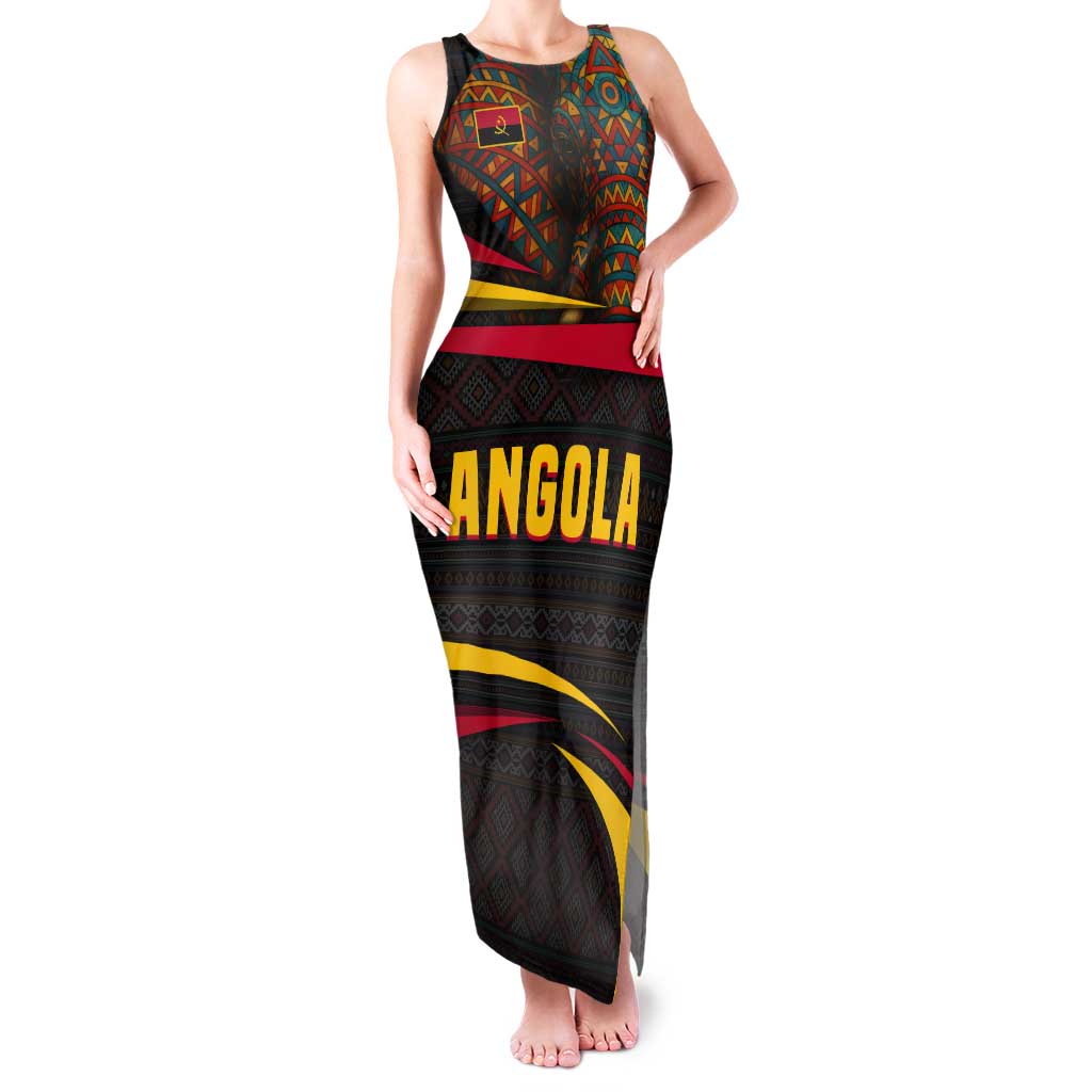 Angola Tank Maxi Dress with Red Black Yellow Tribal Design and Elephant - Wonder Print Shop