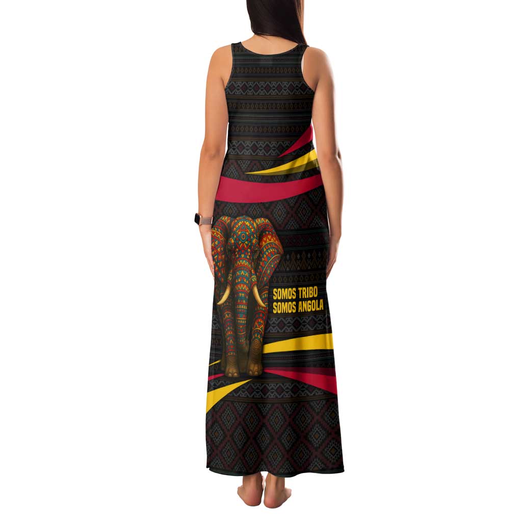 Angola Tank Maxi Dress with Red Black Yellow Tribal Design and Elephant - Wonder Print Shop