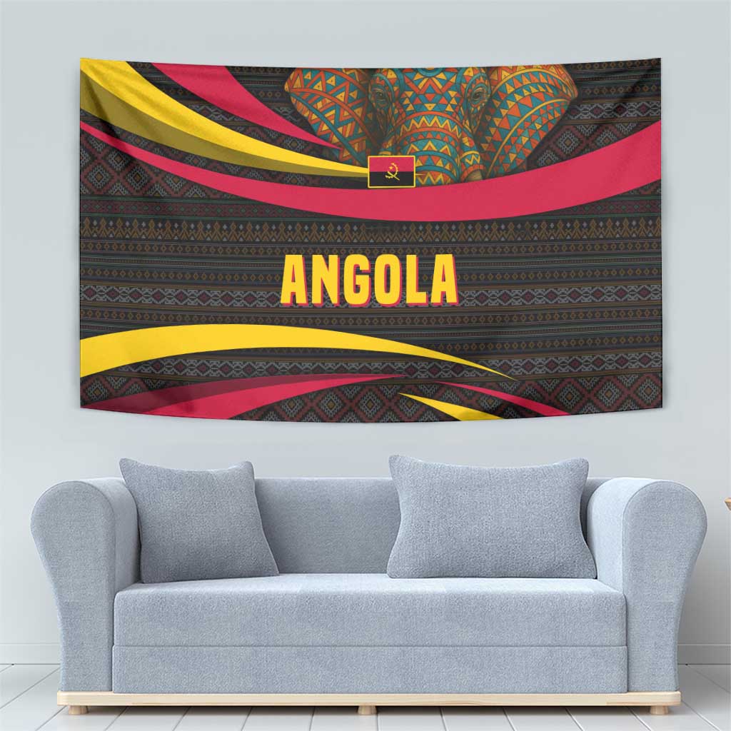 Angola Tapestry with Red Black Yellow Tribal Design and Elephant - Wonder Print Shop
