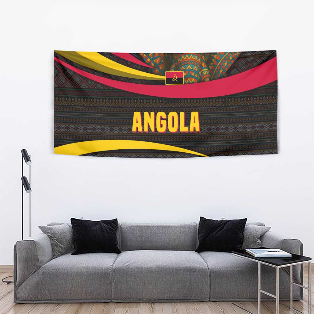 Angola Tapestry with Red Black Yellow Tribal Design and Elephant - Wonder Print Shop