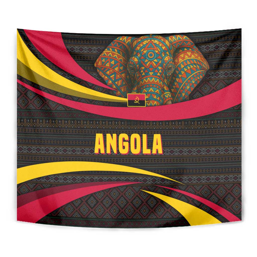 Angola Tapestry with Red Black Yellow Tribal Design and Elephant - Wonder Print Shop