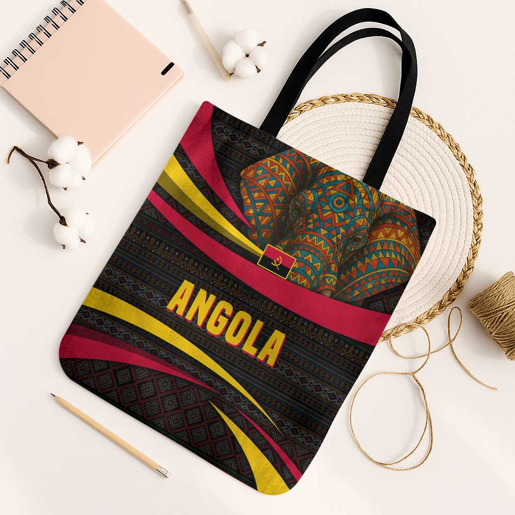 Angola Tote Bag with Red Black Yellow Tribal Design and Elephant - Wonder Print Shop