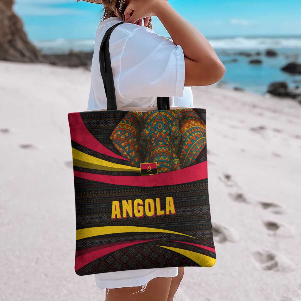 Angola Tote Bag with Red Black Yellow Tribal Design and Elephant - Wonder Print Shop