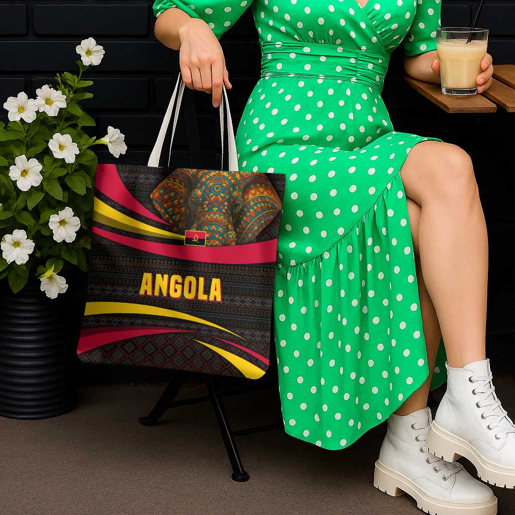 Angola Tote Bag with Red Black Yellow Tribal Design and Elephant - Wonder Print Shop
