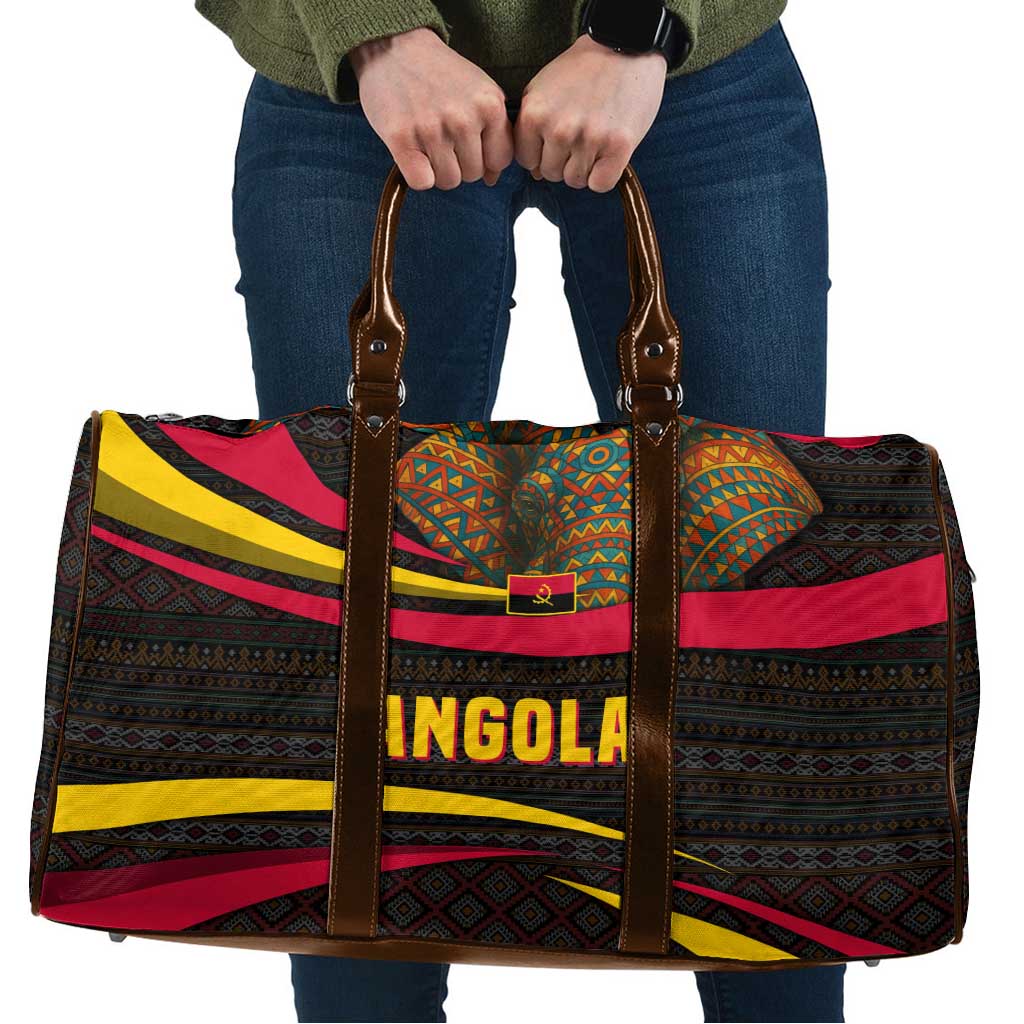 Angola Travel Bag with Red Black Yellow Tribal Design and Elephant - Wonder Print Shop