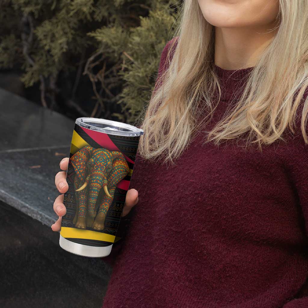 Angola Tumbler Cup with Red Black Yellow Tribal Design and Elephant - Wonder Print Shop