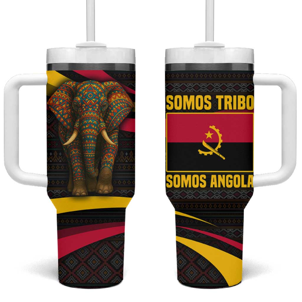 Angola Tumbler With Handle with Red Black Yellow Tribal Design and Elephant - Wonder Print Shop