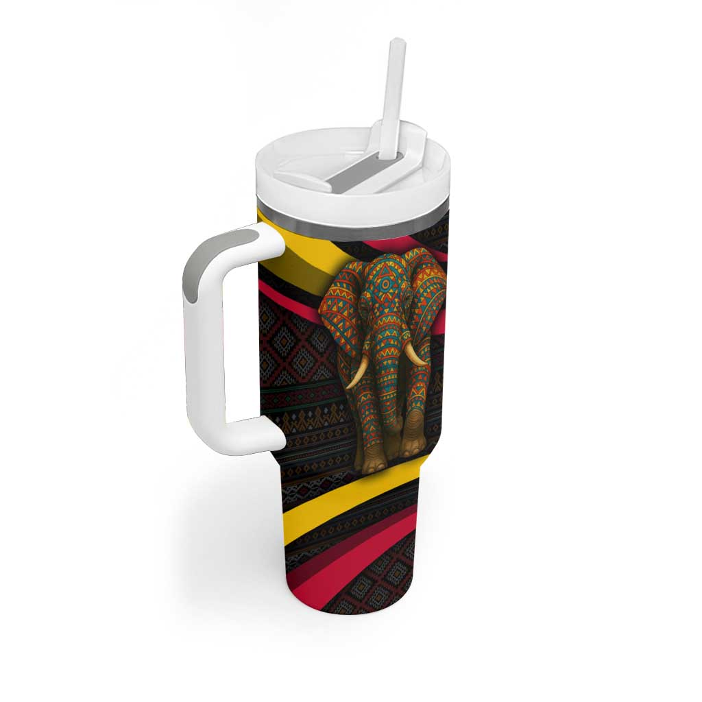 Angola Tumbler With Handle with Red Black Yellow Tribal Design and Elephant - Wonder Print Shop