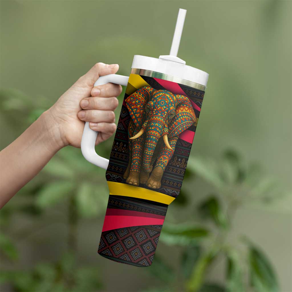 Angola Tumbler With Handle with Red Black Yellow Tribal Design and Elephant - Wonder Print Shop