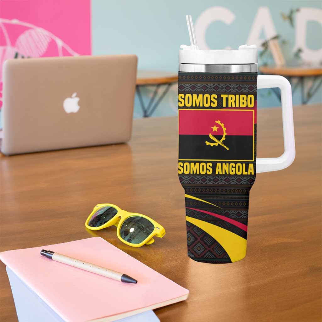 Angola Tumbler With Handle with Red Black Yellow Tribal Design and Elephant - Wonder Print Shop