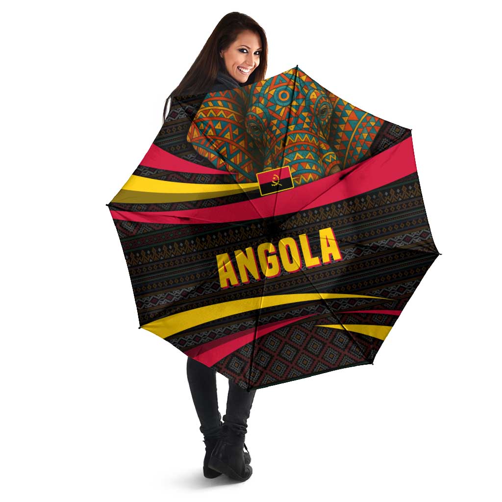 Angola Umbrella with Red Black Yellow Tribal Design and Elephant - Wonder Print Shop