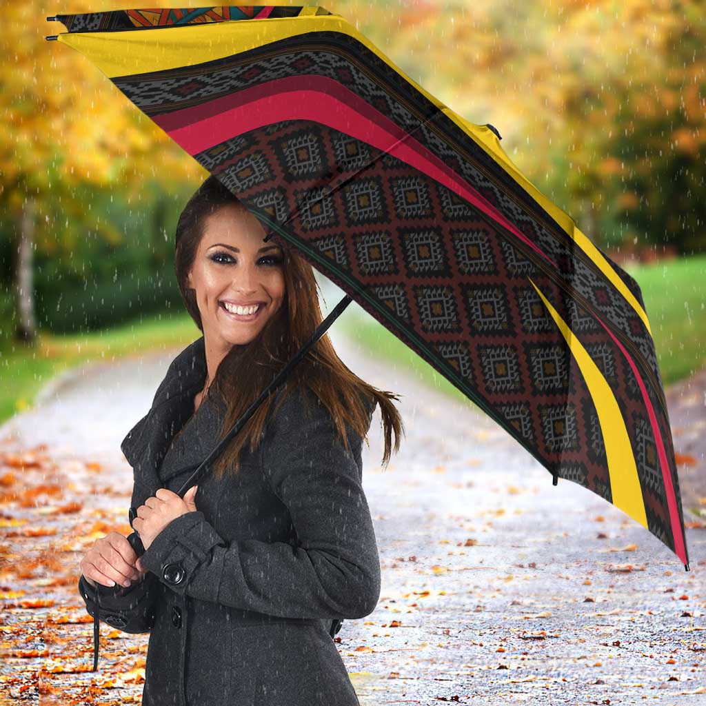 Angola Umbrella with Red Black Yellow Tribal Design and Elephant - Wonder Print Shop