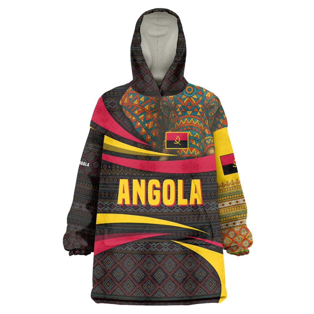 Angola Wearable Blanket Hoodie with Red Black Yellow Tribal Design and Elephant - Wonder Print Shop