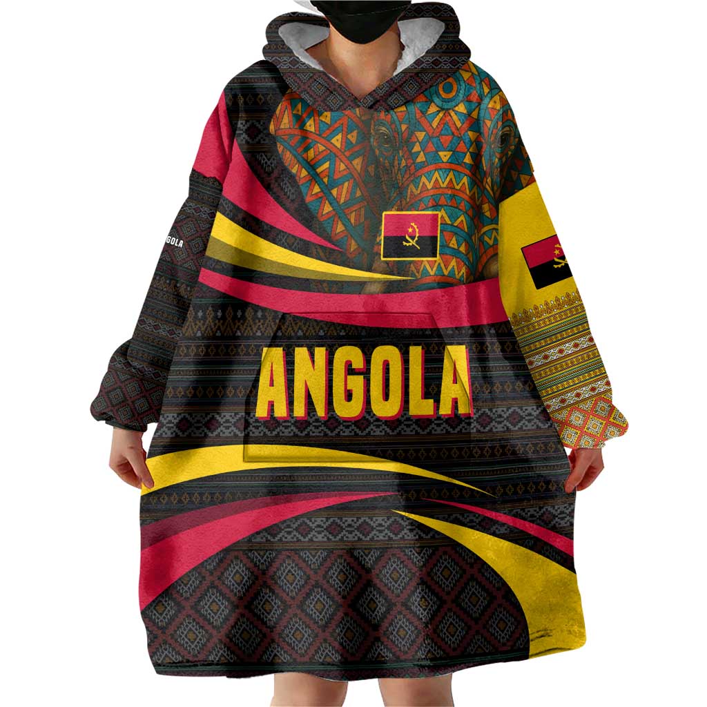 Angola Wearable Blanket Hoodie with Red Black Yellow Tribal Design and Elephant - Wonder Print Shop