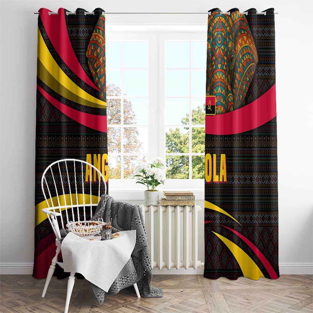 Angola Window Curtain with Red Black Yellow Tribal Design and Elephant - Wonder Print Shop