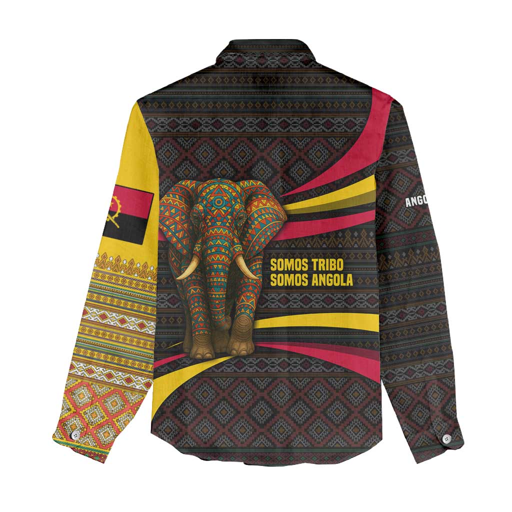 Angola Women Casual Shirt with Red Black Yellow Tribal Design and Elephant - Wonder Print Shop