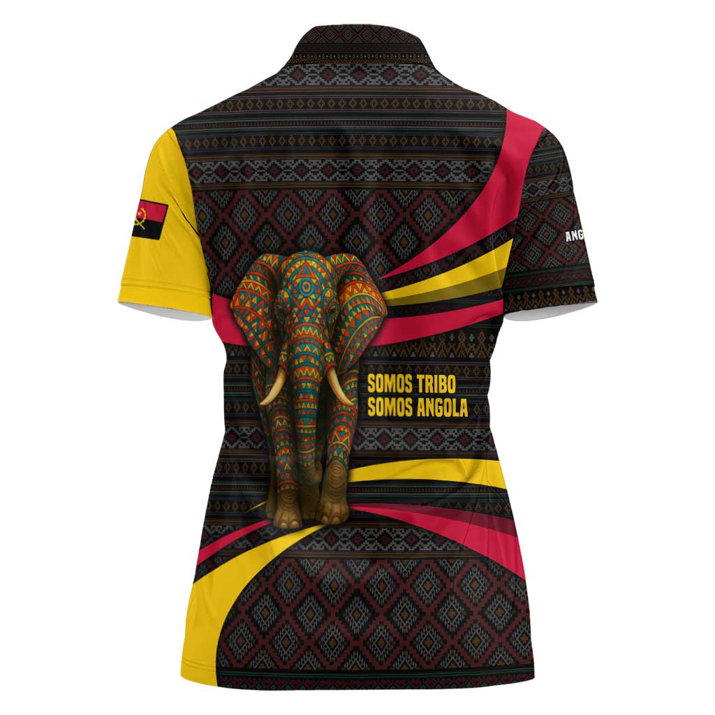 Angola Women Polo Shirt with Red Black Yellow Tribal Design and Elephant - Wonder Print Shop