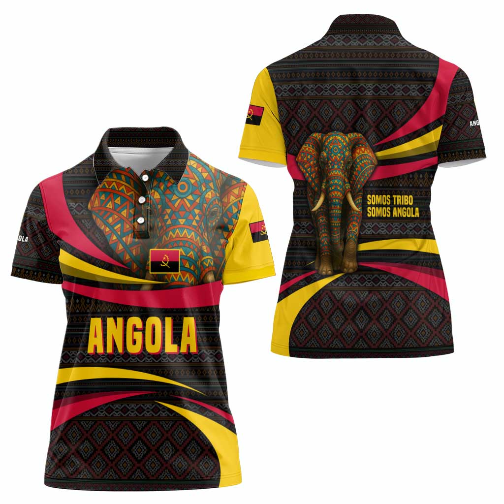 Angola Women Polo Shirt with Red Black Yellow Tribal Design and Elephant - Wonder Print Shop