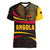 Angola Women V-Neck T-Shirt with Red Black Yellow Tribal Design and Elephant - Wonder Print Shop
