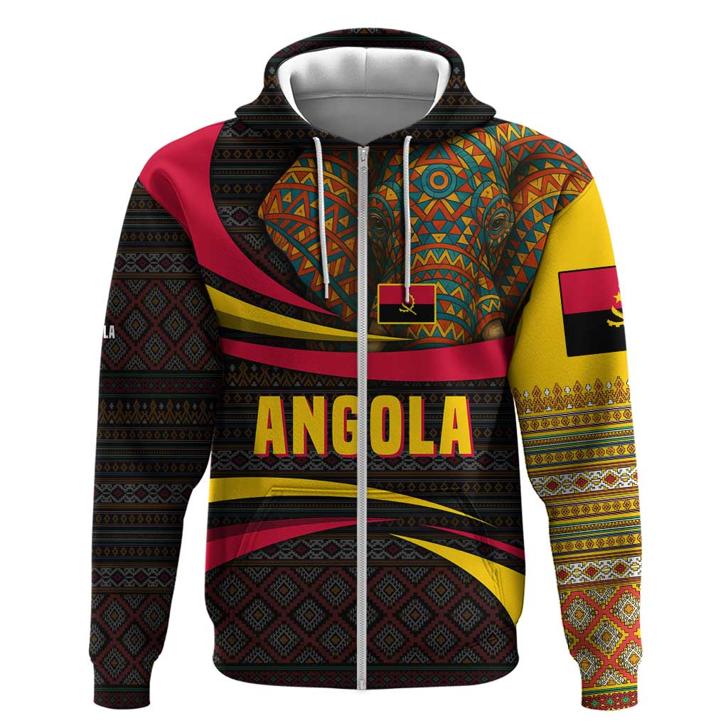 Angola Zip Hoodie with Red Black Yellow Tribal Design and Elephant - Wonder Print Shop