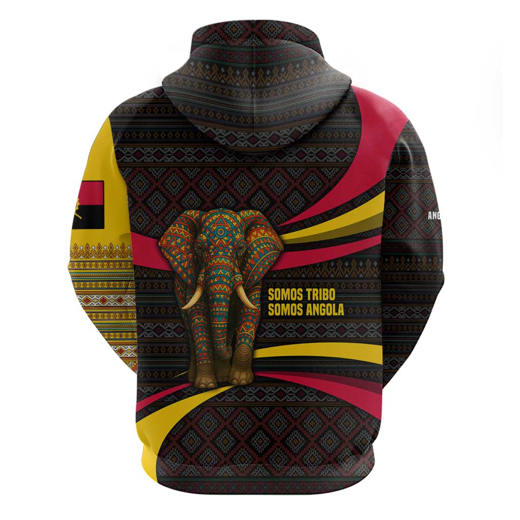 Angola Zip Hoodie with Red Black Yellow Tribal Design and Elephant - Wonder Print Shop