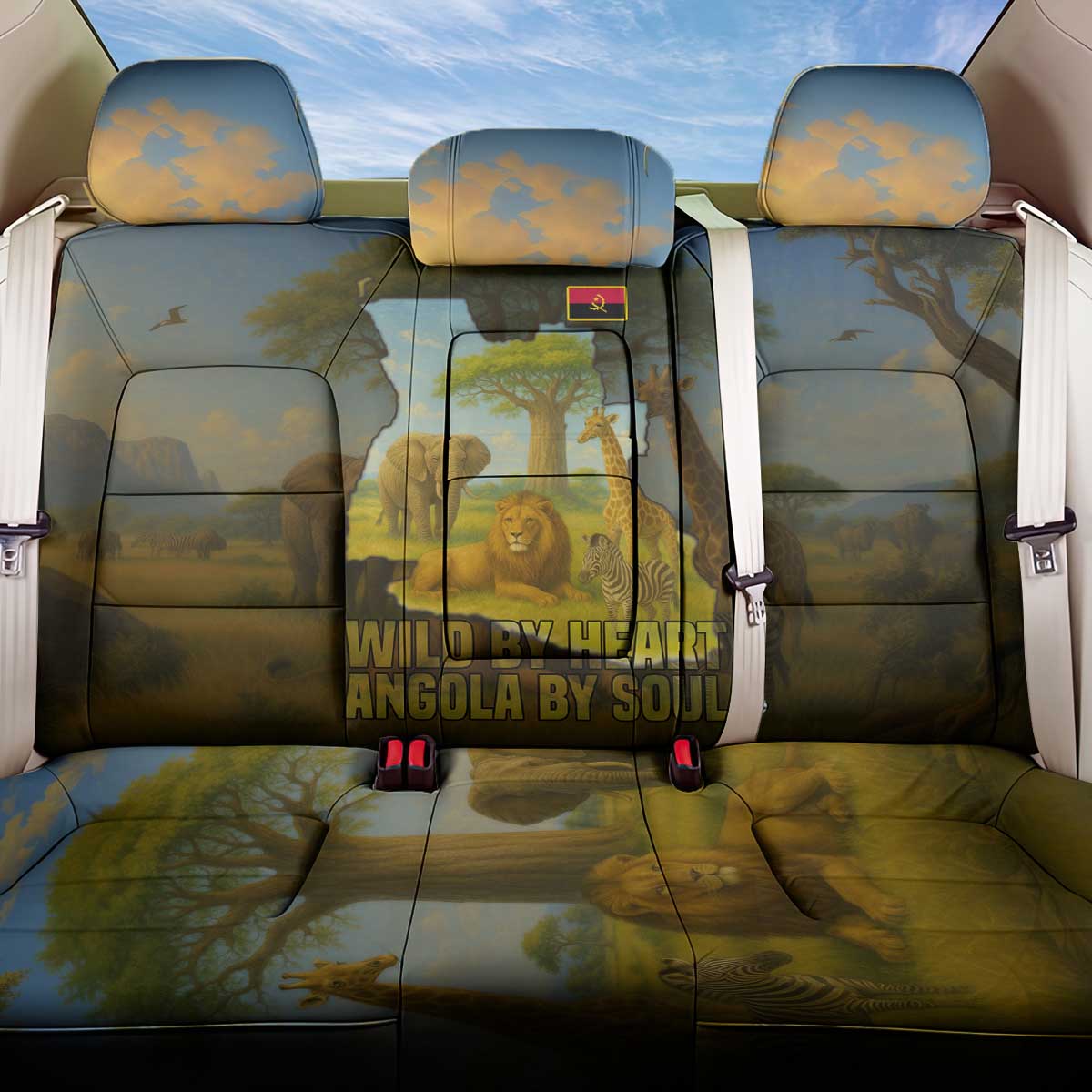 Angola Back Car Seat Cover with Savannah Wildlife Design and African Animal - Wonder Print Shop