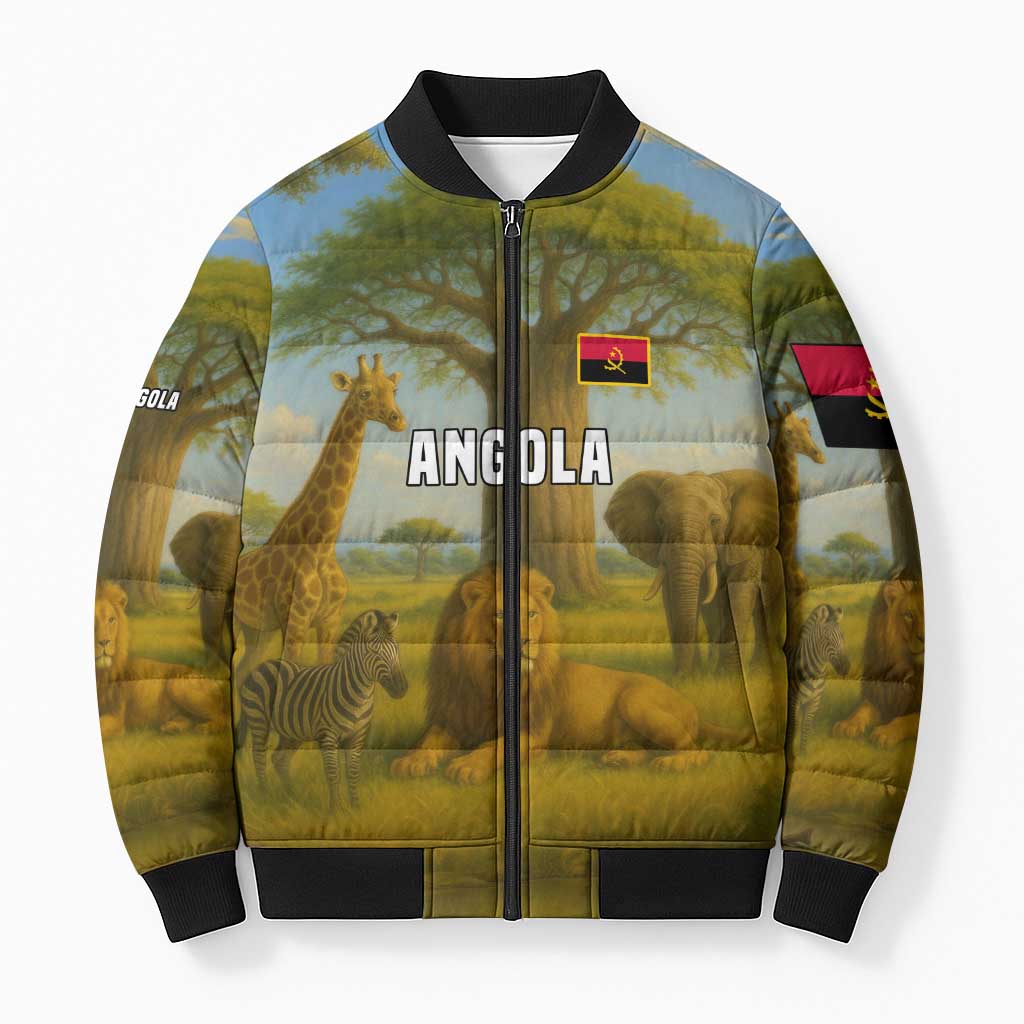 Angola Bomber Puffer Jacket with Savannah Wildlife Design and African Animal - Wonder Print Shop