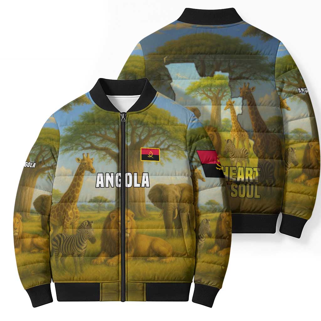 Angola Bomber Puffer Jacket with Savannah Wildlife Design and African Animal - Wonder Print Shop