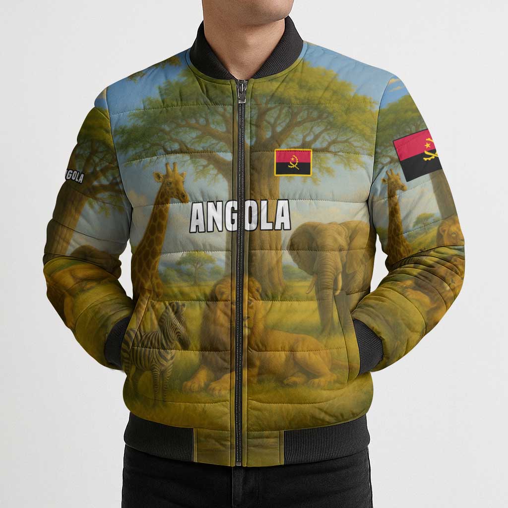 Angola Bomber Puffer Jacket with Savannah Wildlife Design and African Animal - Wonder Print Shop