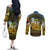 Angola Couples Matching Off The Shoulder Long Sleeve Dress and Long Sleeve Button Shirt with Savannah Wildlife Design and African Animal - Wonder Print Shop
