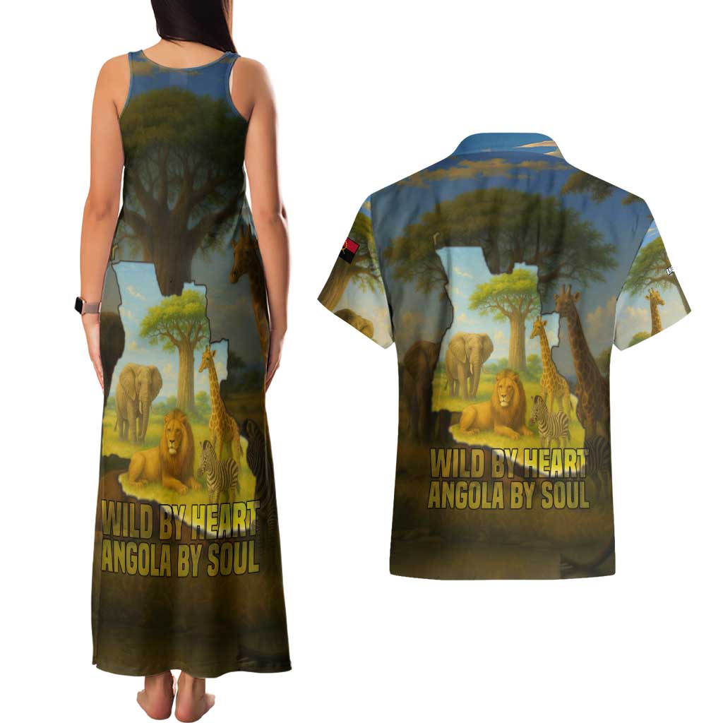 Angola Couples Matching Tank Maxi Dress and Hawaiian Shirt with Savannah Wildlife Design and African Animal - Wonder Print Shop