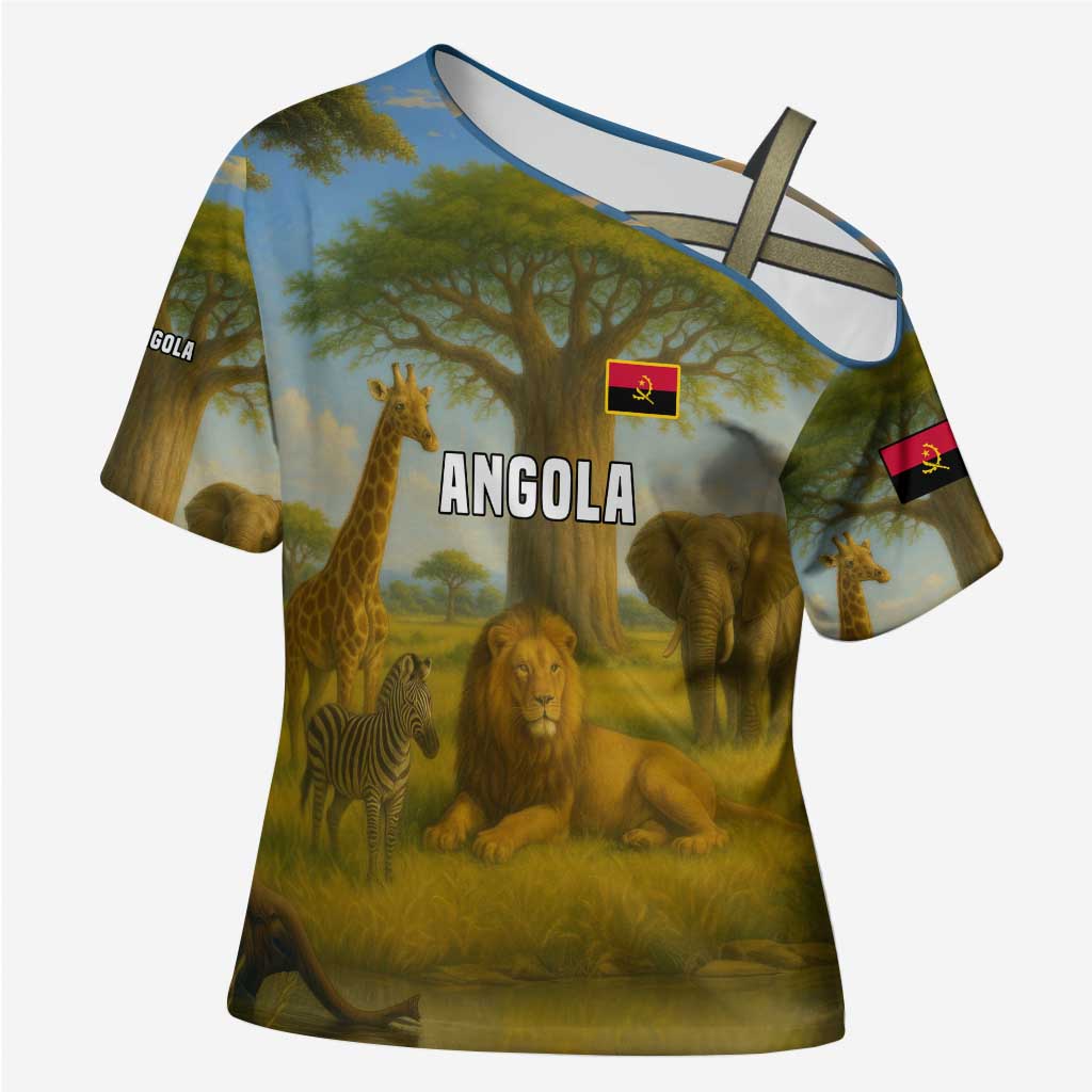 Angola Cross Shoulder Shirt with Savannah Wildlife Design and African Animal - Wonder Print Shop