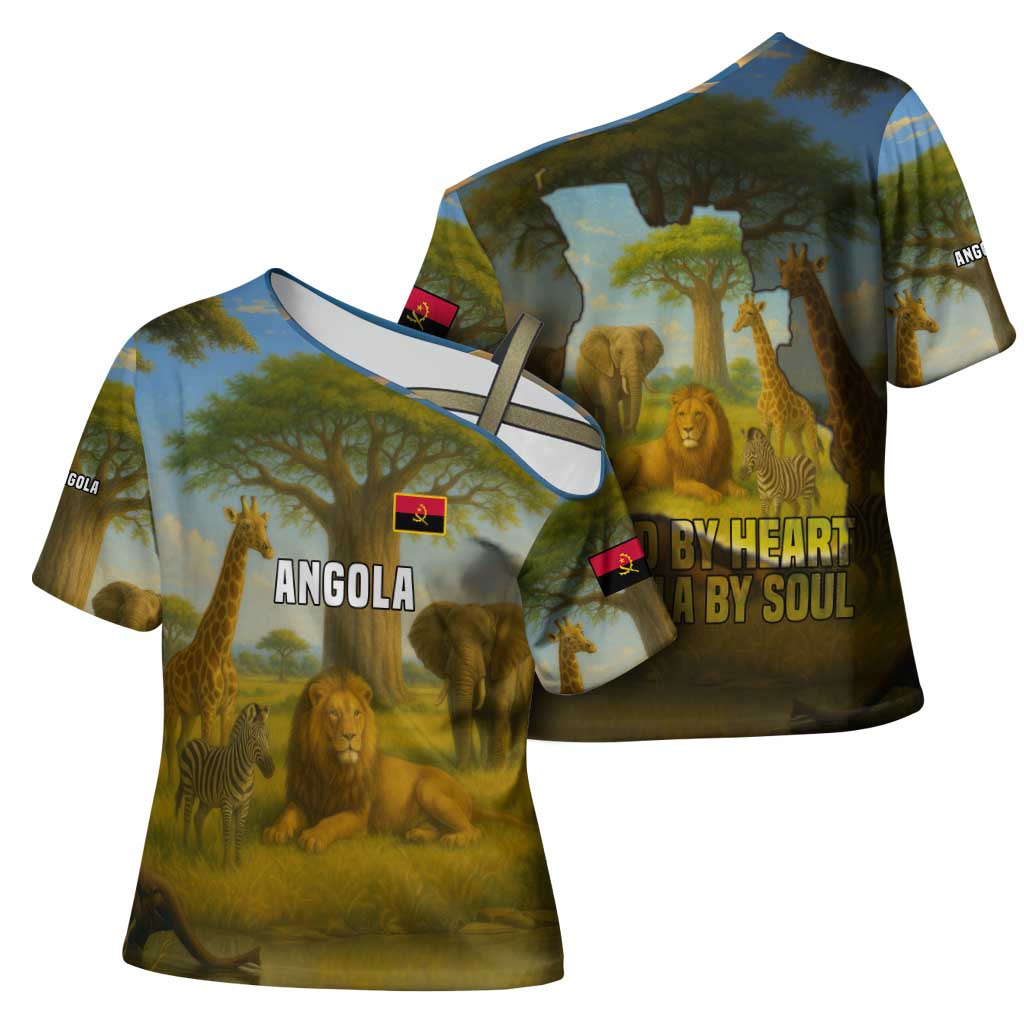 Angola Cross Shoulder Shirt with Savannah Wildlife Design and African Animal - Wonder Print Shop