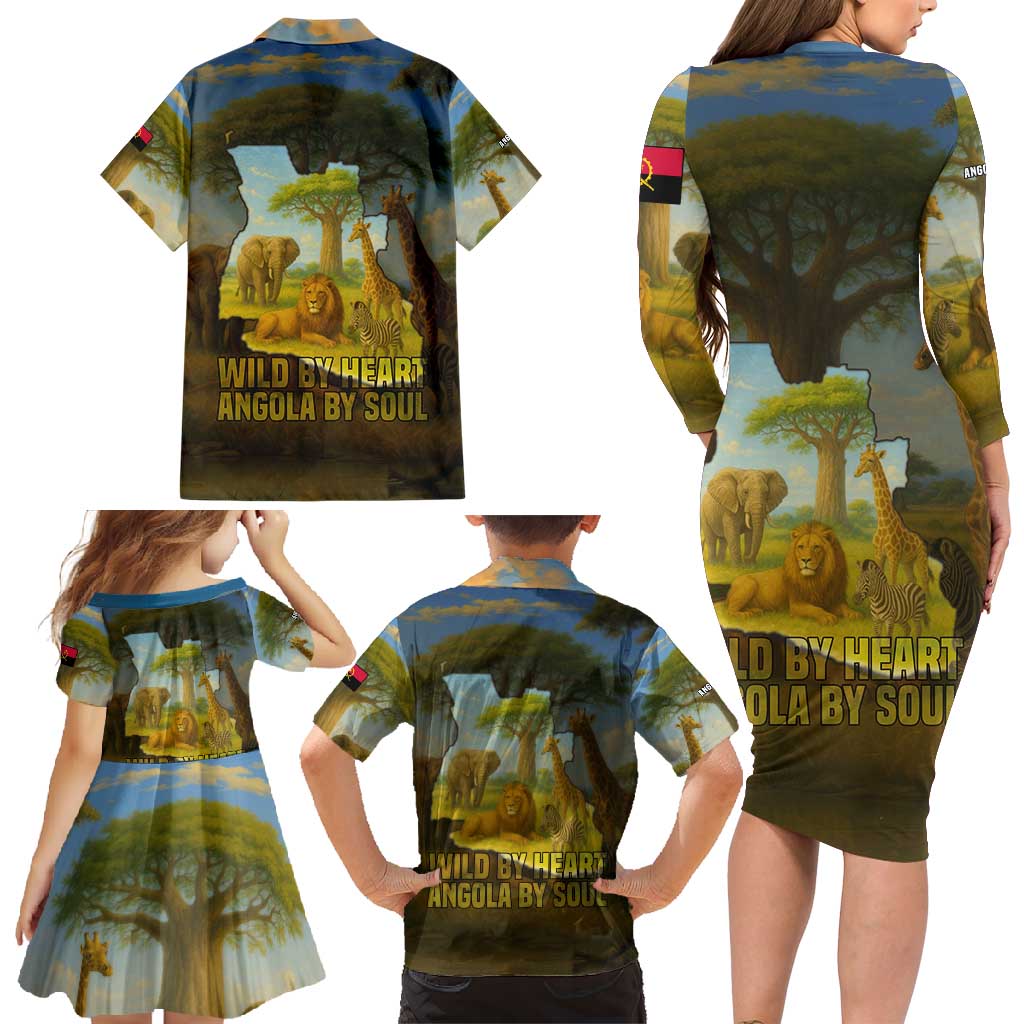 Angola Family Matching Long Sleeve Bodycon Dress and Hawaiian Shirt with Savannah Wildlife Design and African Animal - Wonder Print Shop