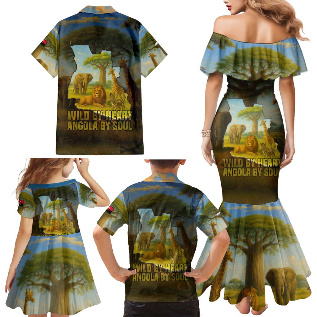 Angola Family Matching Mermaid Dress and Hawaiian Shirt with Savannah Wildlife Design and African Animal - Wonder Print Shop