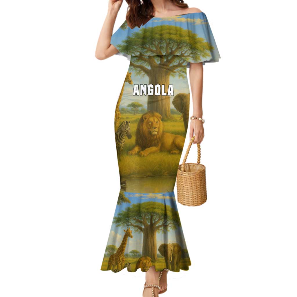 Angola Family Matching Mermaid Dress and Hawaiian Shirt with Savannah Wildlife Design and African Animal - Wonder Print Shop