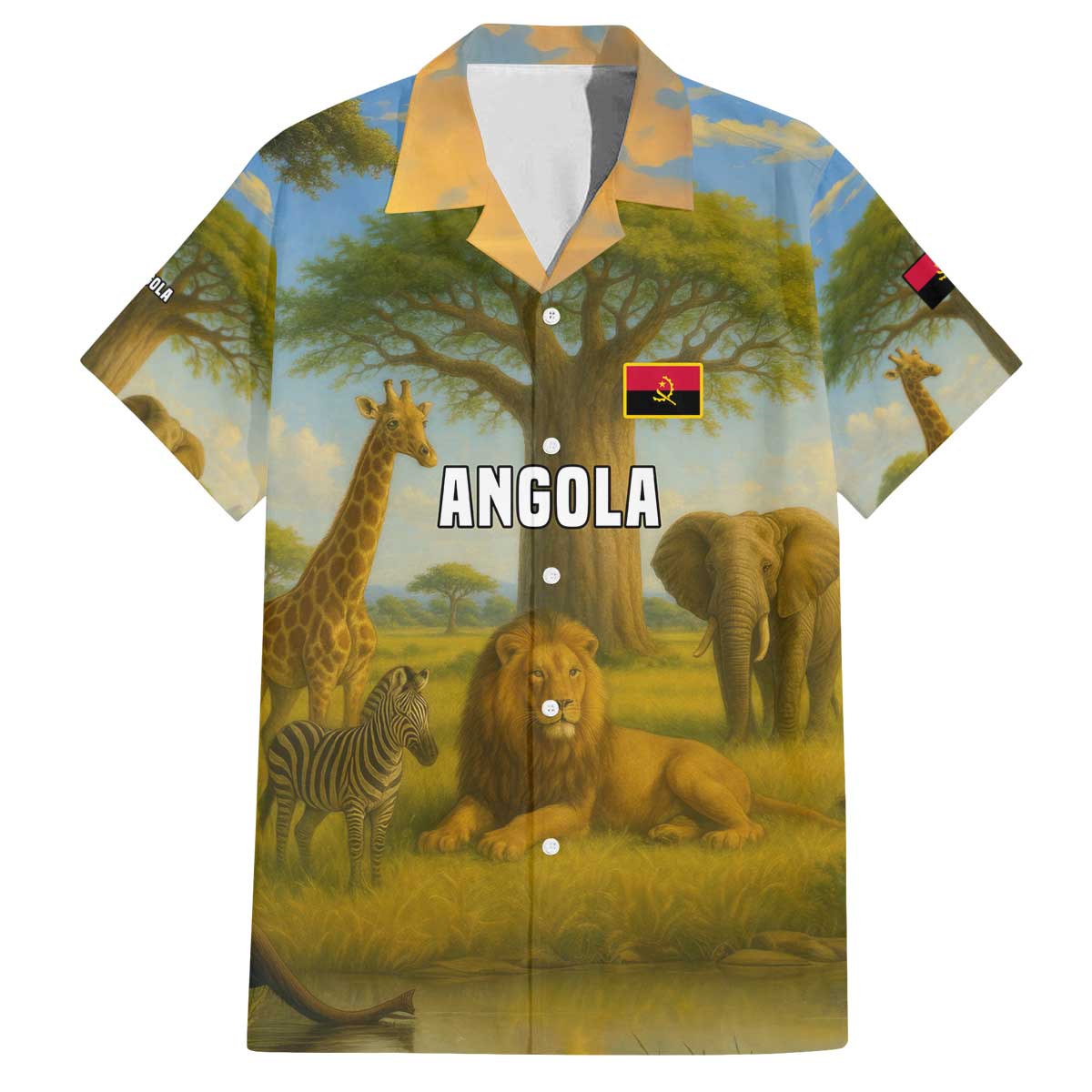 Angola Family Matching Off The Shoulder Long Sleeve Dress and Hawaiian Shirt with Savannah Wildlife Design and African Animal - Wonder Print Shop