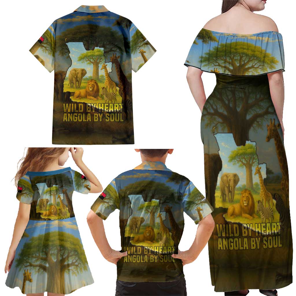 Angola Family Matching Off Shoulder Maxi Dress and Hawaiian Shirt with Savannah Wildlife Design and African Animal - Wonder Print Shop