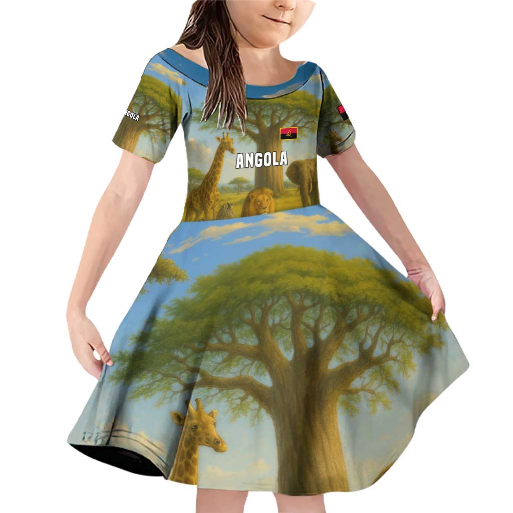 Angola Family Matching Off Shoulder Short Dress and Hawaiian Shirt with Savannah Wildlife Design and African Animal - Wonder Print Shop