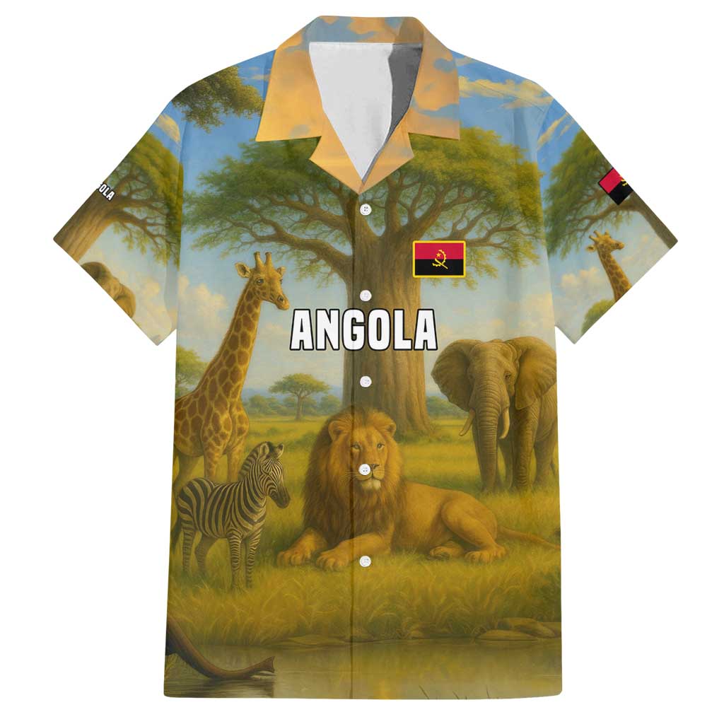 Angola Family Matching Off Shoulder Short Dress and Hawaiian Shirt with Savannah Wildlife Design and African Animal - Wonder Print Shop