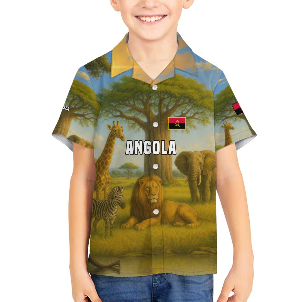 Angola Family Matching Off Shoulder Short Dress and Hawaiian Shirt with Savannah Wildlife Design and African Animal - Wonder Print Shop