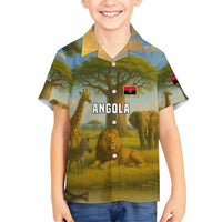 Angola Family Matching Off Shoulder Short Dress and Hawaiian Shirt with Savannah Wildlife Design and African Animal - Wonder Print Shop