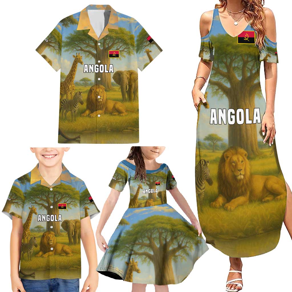 Angola Family Matching Summer Maxi Dress and Hawaiian Shirt with Savannah Wildlife Design and African Animal - Wonder Print Shop