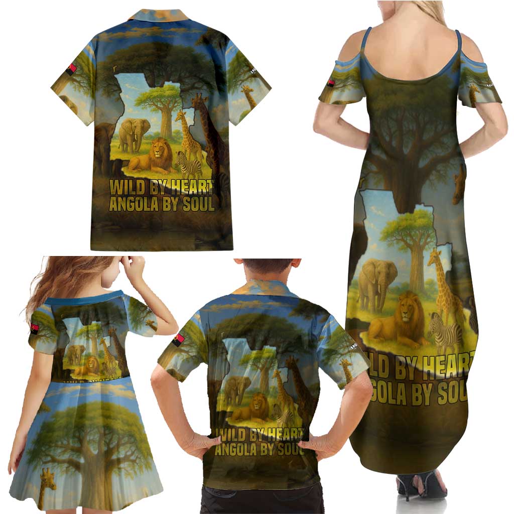 Angola Family Matching Summer Maxi Dress and Hawaiian Shirt with Savannah Wildlife Design and African Animal - Wonder Print Shop