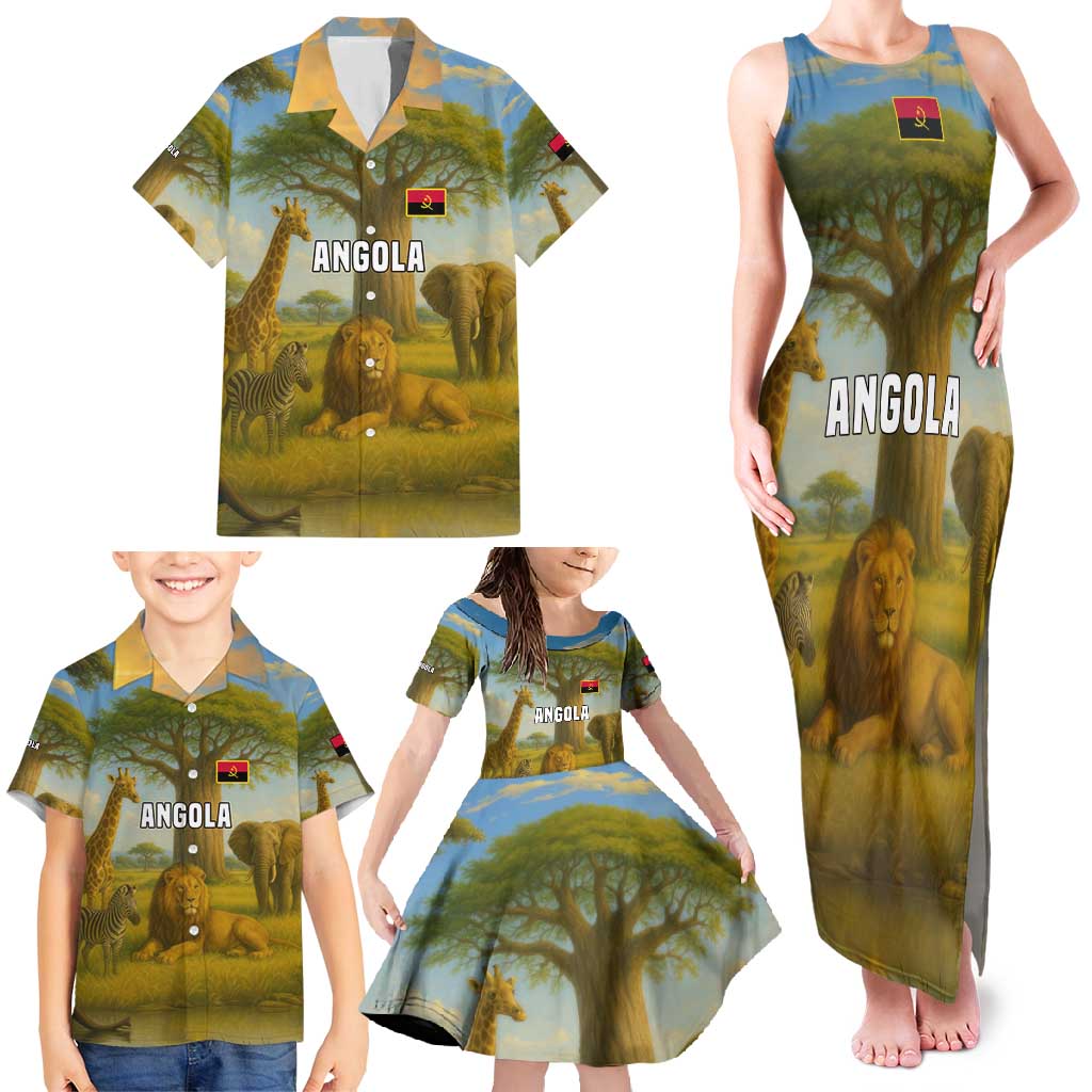 Angola Family Matching Tank Maxi Dress and Hawaiian Shirt with Savannah Wildlife Design and African Animal - Wonder Print Shop