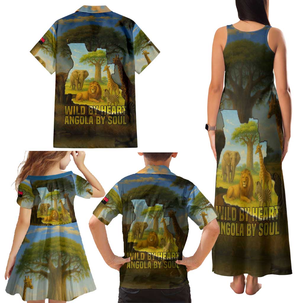 Angola Family Matching Tank Maxi Dress and Hawaiian Shirt with Savannah Wildlife Design and African Animal - Wonder Print Shop