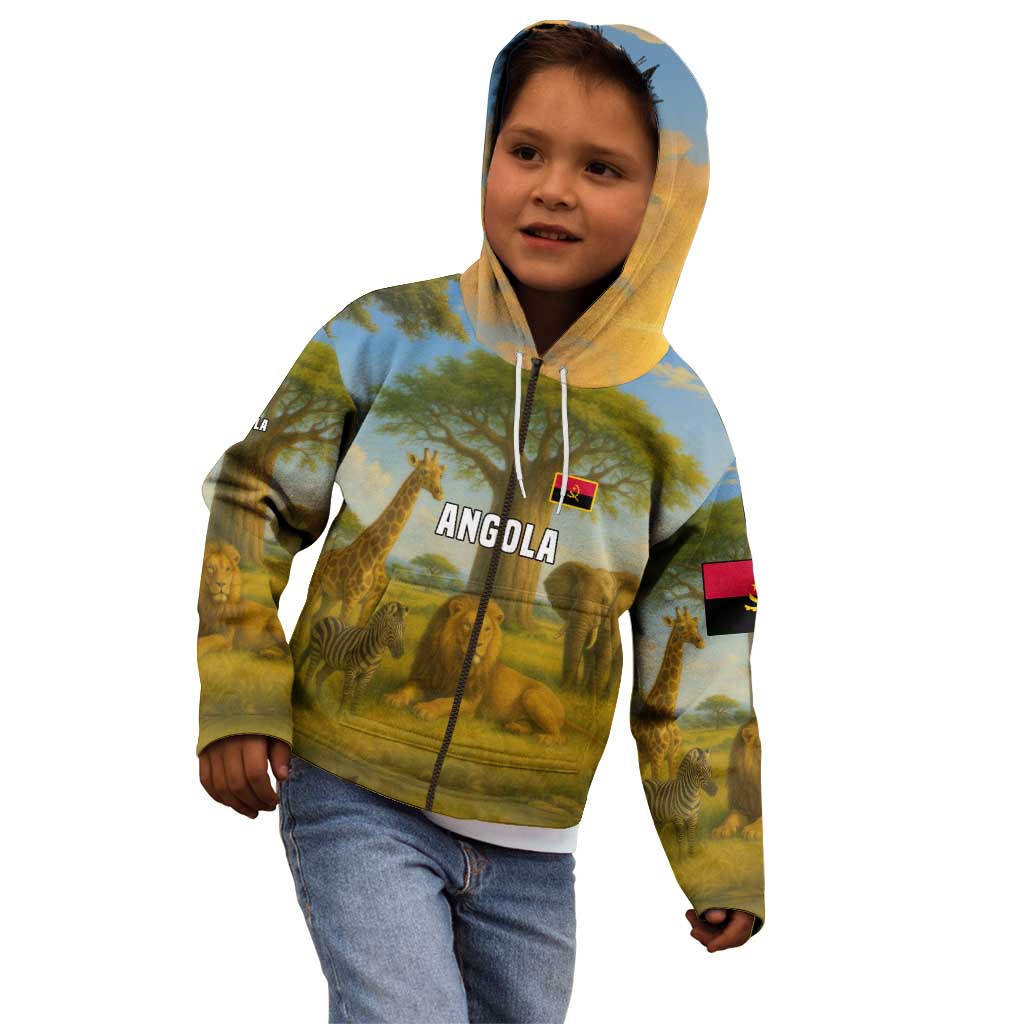 Angola Kid Hoodie with Savannah Wildlife Design and African Animal - Wonder Print Shop