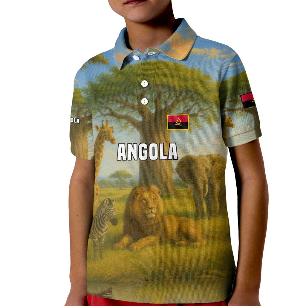 Angola Kid Polo Shirt with Savannah Wildlife Design and African Animal - Wonder Print Shop