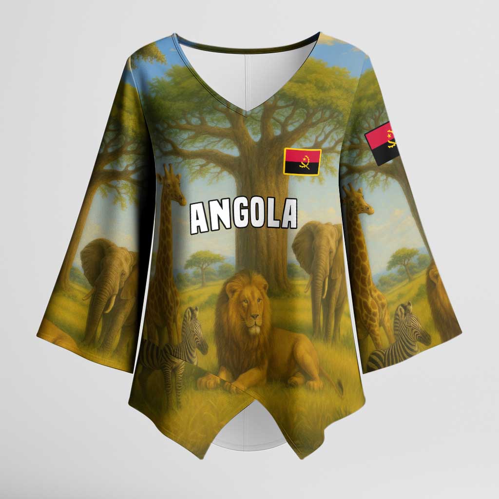 Angola Kimono Sleeve Blouse with Savannah Wildlife Design and African Animal - Wonder Print Shop
