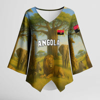 Angola Kimono Sleeve Blouse with Savannah Wildlife Design and African Animal - Wonder Print Shop